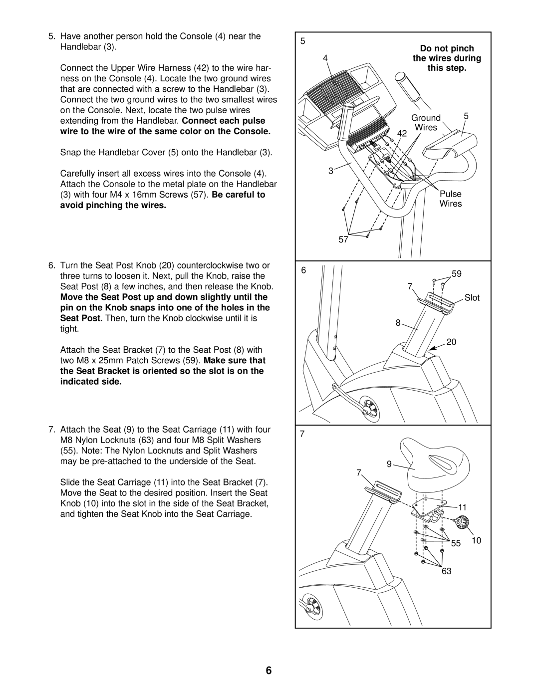 NordicTrack NTC59020 Have another person hold the Console 4 near the Handlebar, Indicated side, Ground Wires Pulse 