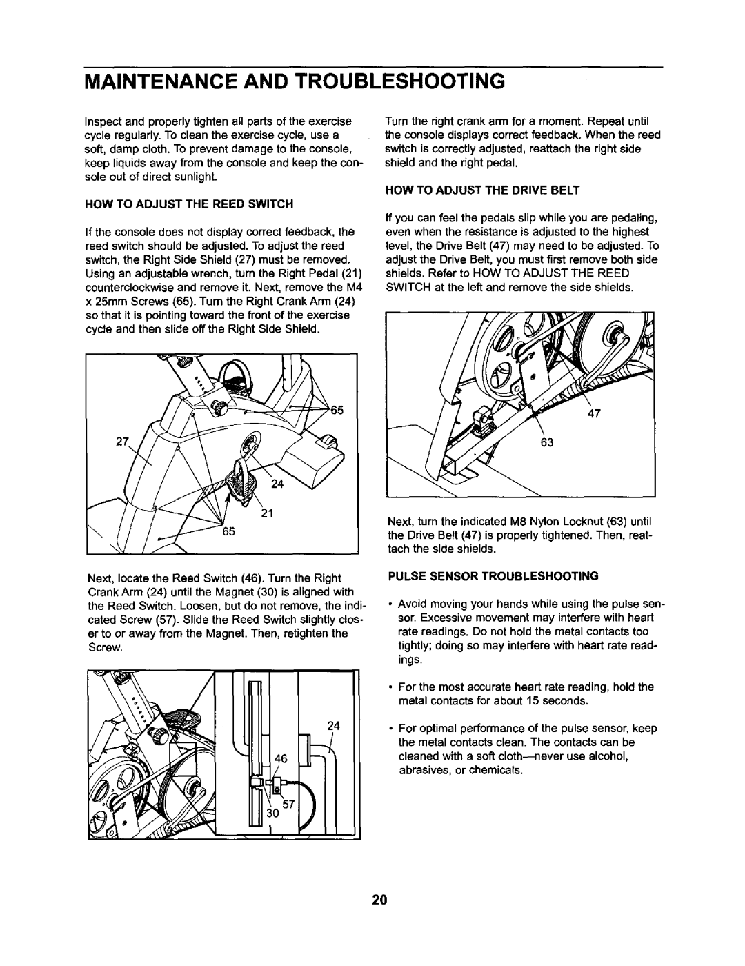 NordicTrack NTC59020 Maintenance and Troubleshooting, HOW to Adjust the Reed Switch, HOW to Adjust the Drive Belt 