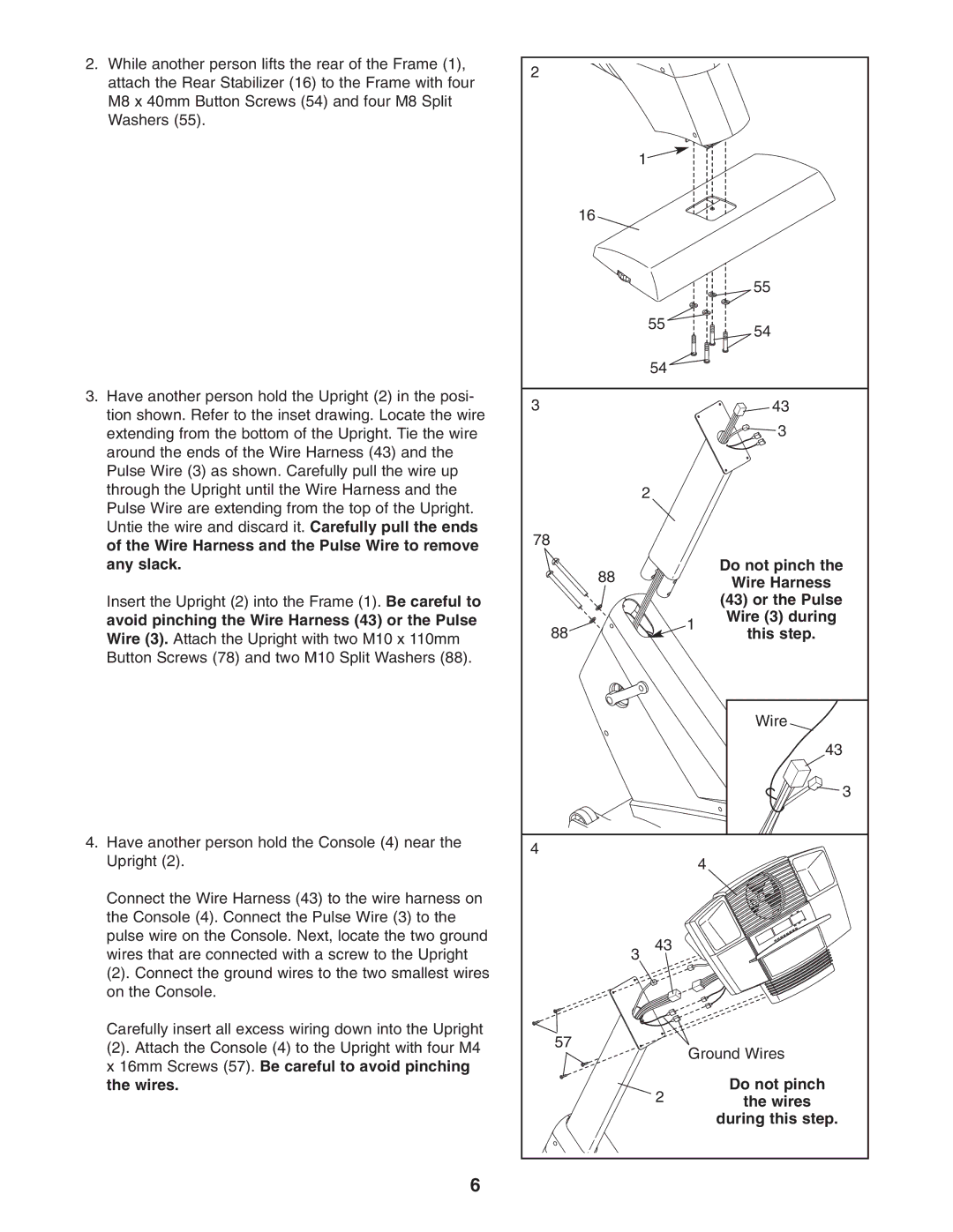 NordicTrack NTC69020 Do not pinch, Wire Harness, Or the Pulse, Wire 3 during, This step, Wires, During this step 