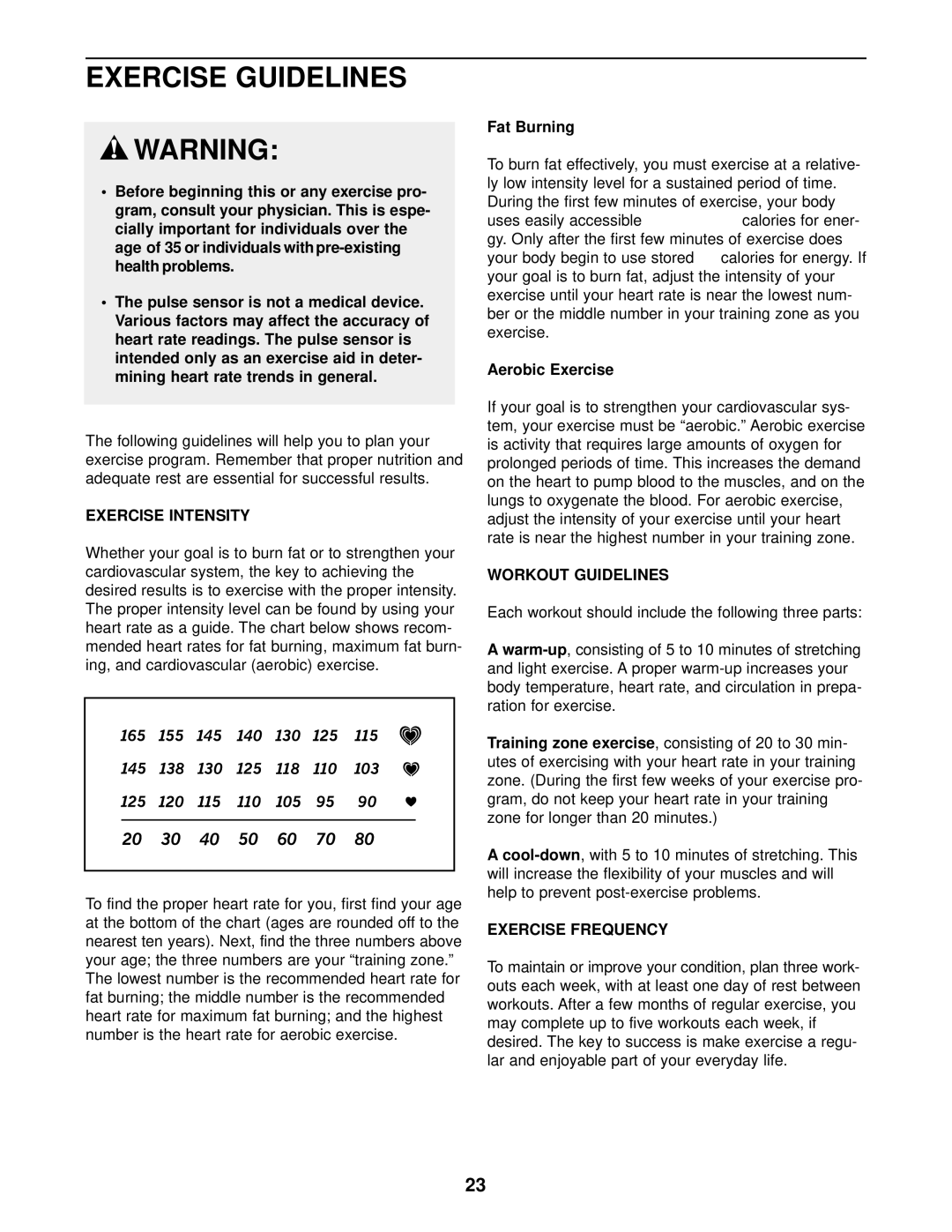 NordicTrack NTC69022 user manual Exercise Guidelines, Exercise Intensity, Workout Guidelines, Exercise Frequency 