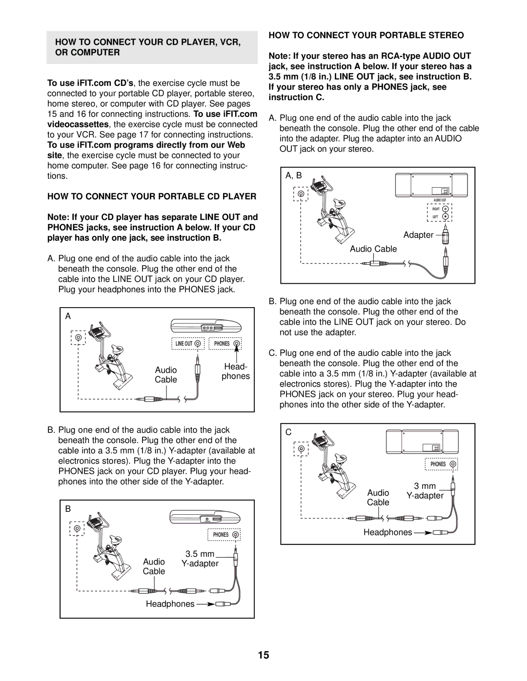 NordicTrack NTCCC59021 user manual HOW to Connect Your Portable Stereo 