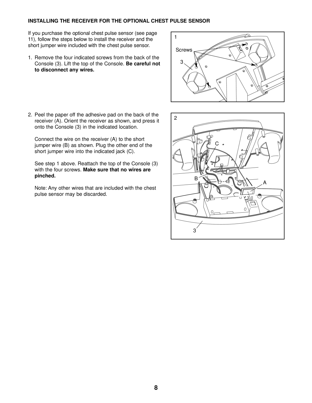 NordicTrack NTCCEX04902 user manual Installing the Receiver for the Optional Chest Pulse Sensor 