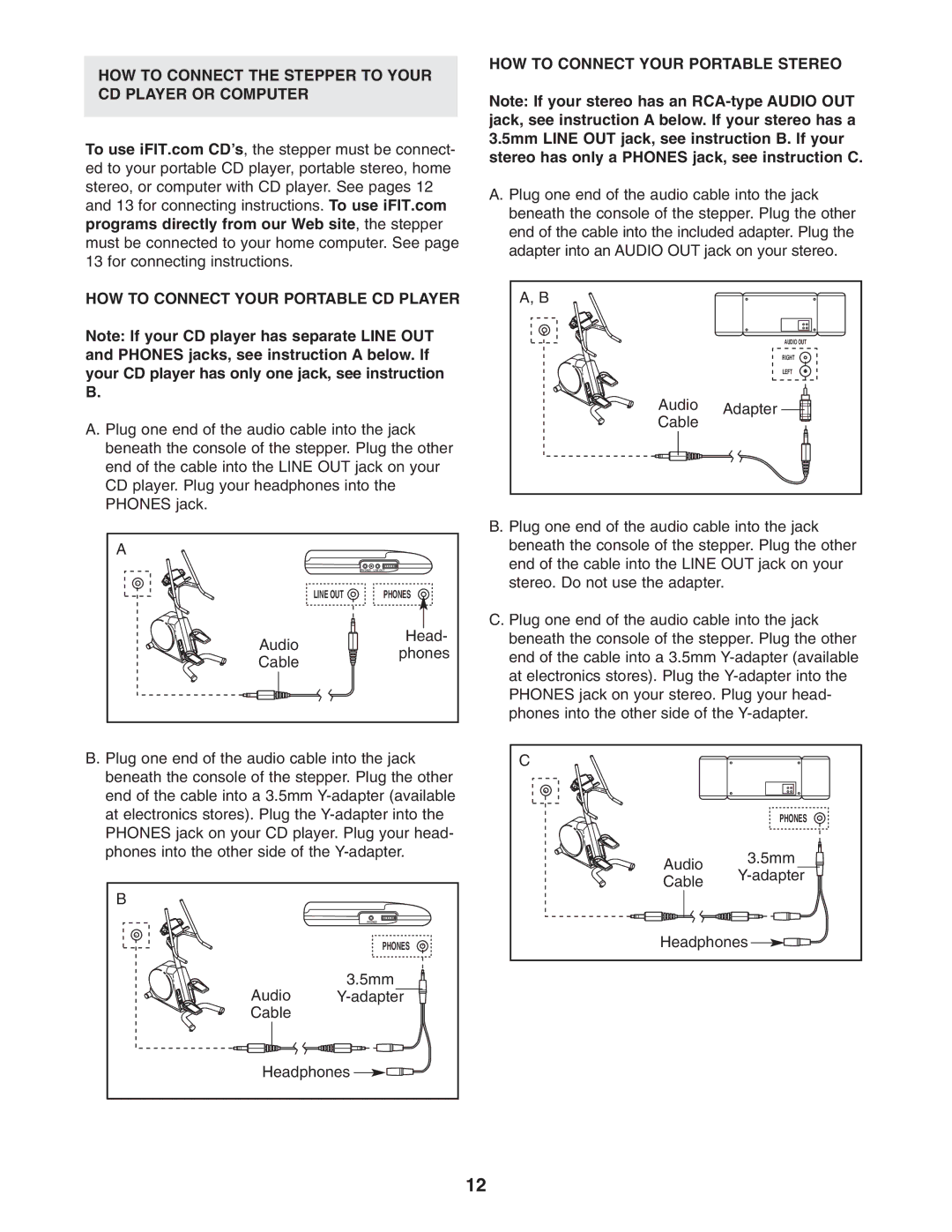 NordicTrack NTCCM58020 user manual HOW to Connect Your Portable Stereo 