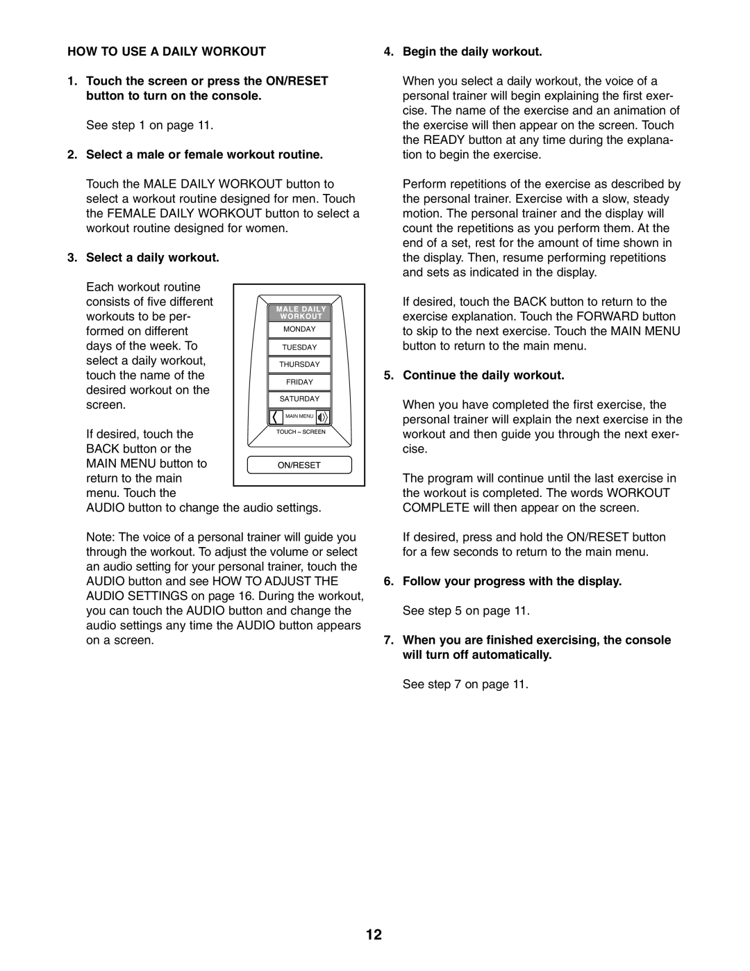 NordicTrack NTCCSY9897.0 HOW to USE a Daily Workout, Select a male or female workout routine, Select a daily workout 