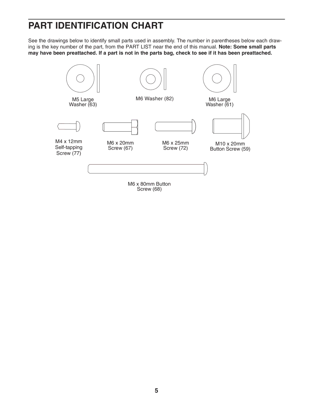 NordicTrack NTCCSY9897.0 user manual Part Identification Chart 