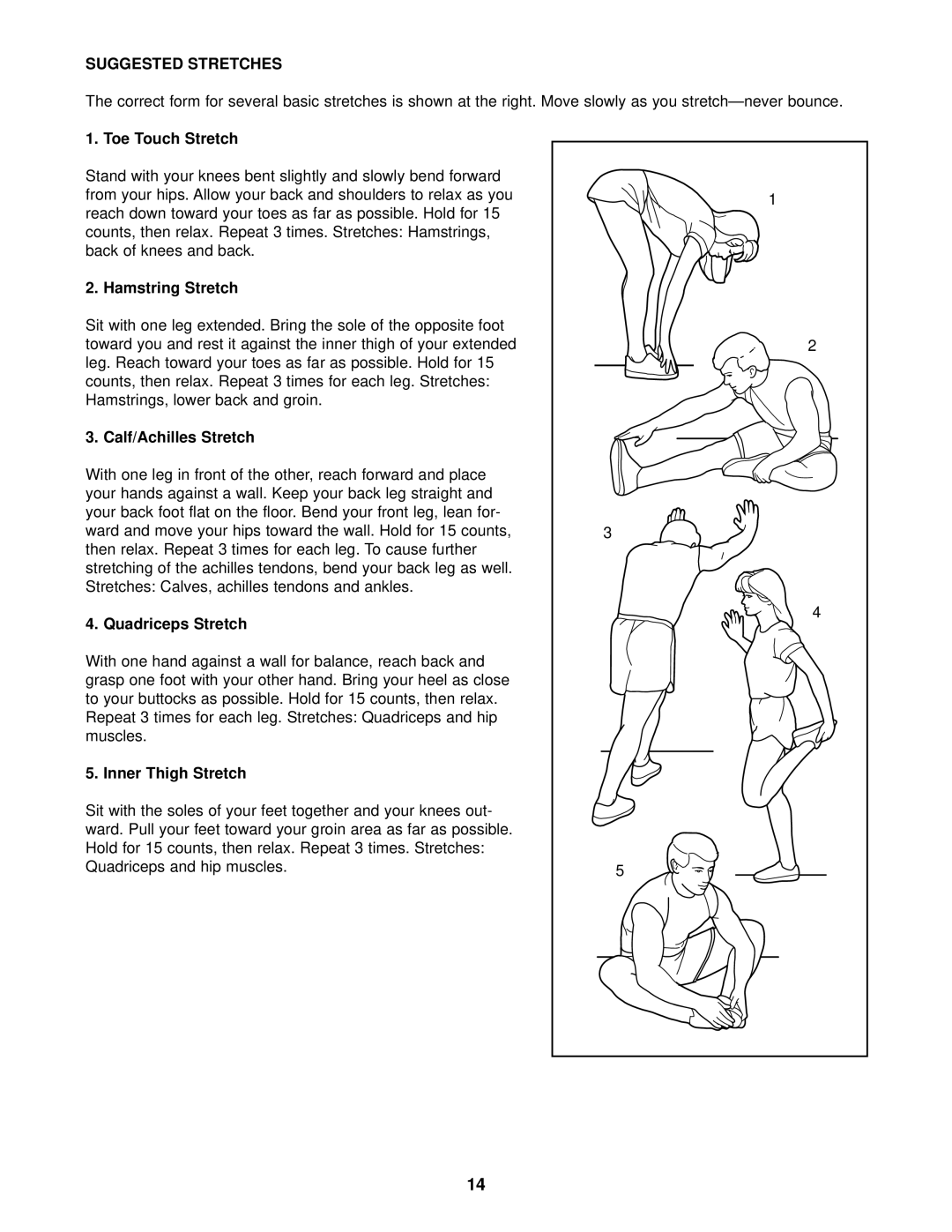 NordicTrack NTCCXC80180 user manual Suggested Stretches 