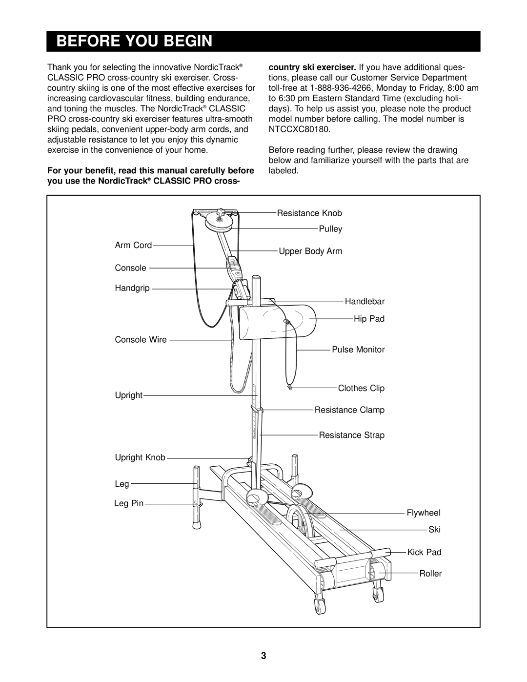 NordicTrack NTCCXC80180 user manual Before YOU Begin 