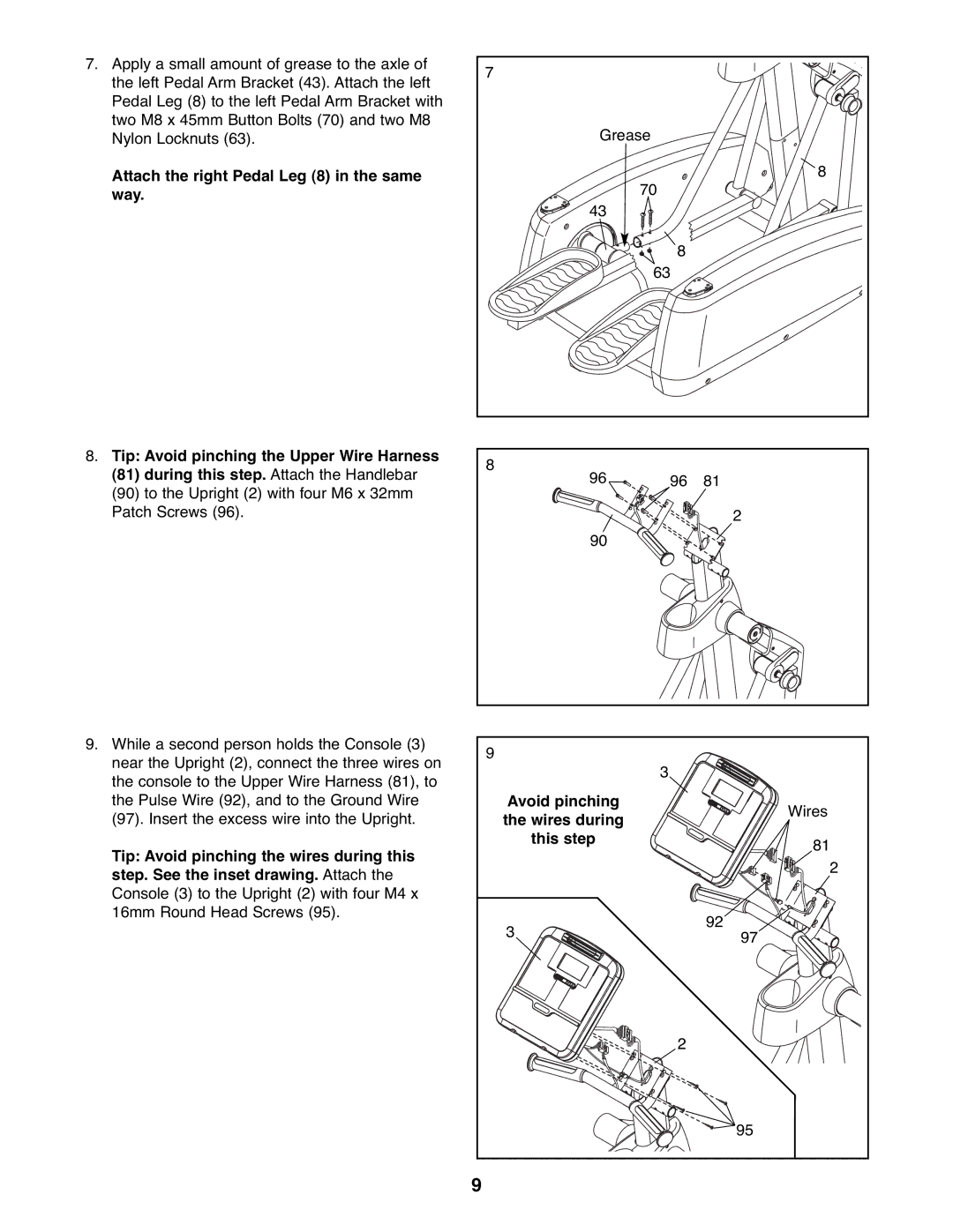 NordicTrack NTCW90907.0 user manual Avoid pinching, Wires during 