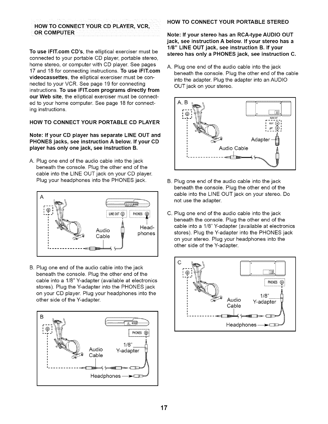 NordicTrack NTE11920 user manual Audio Y-adapter 