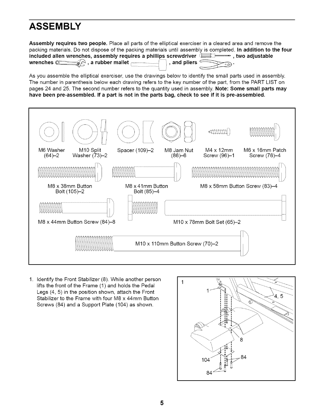 NordicTrack NTE11920 user manual Assembly, Wrenches,arubbermalletcz21211 Andpliers 