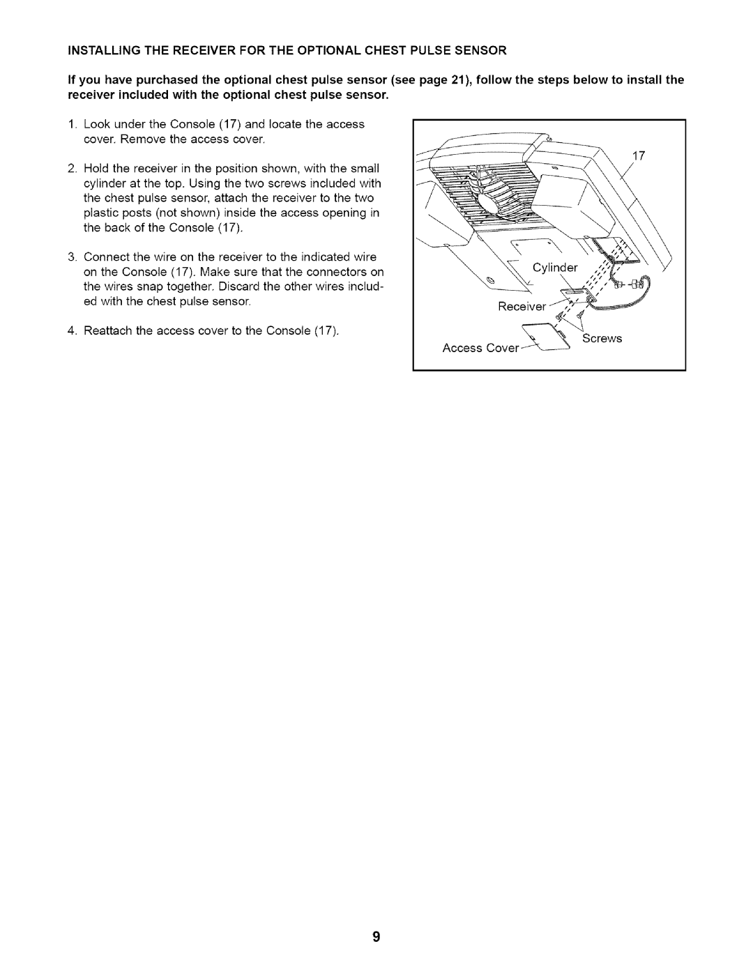 NordicTrack NTE11920 user manual Installing the Receiver for the Optional Chest Pulse Sensor 