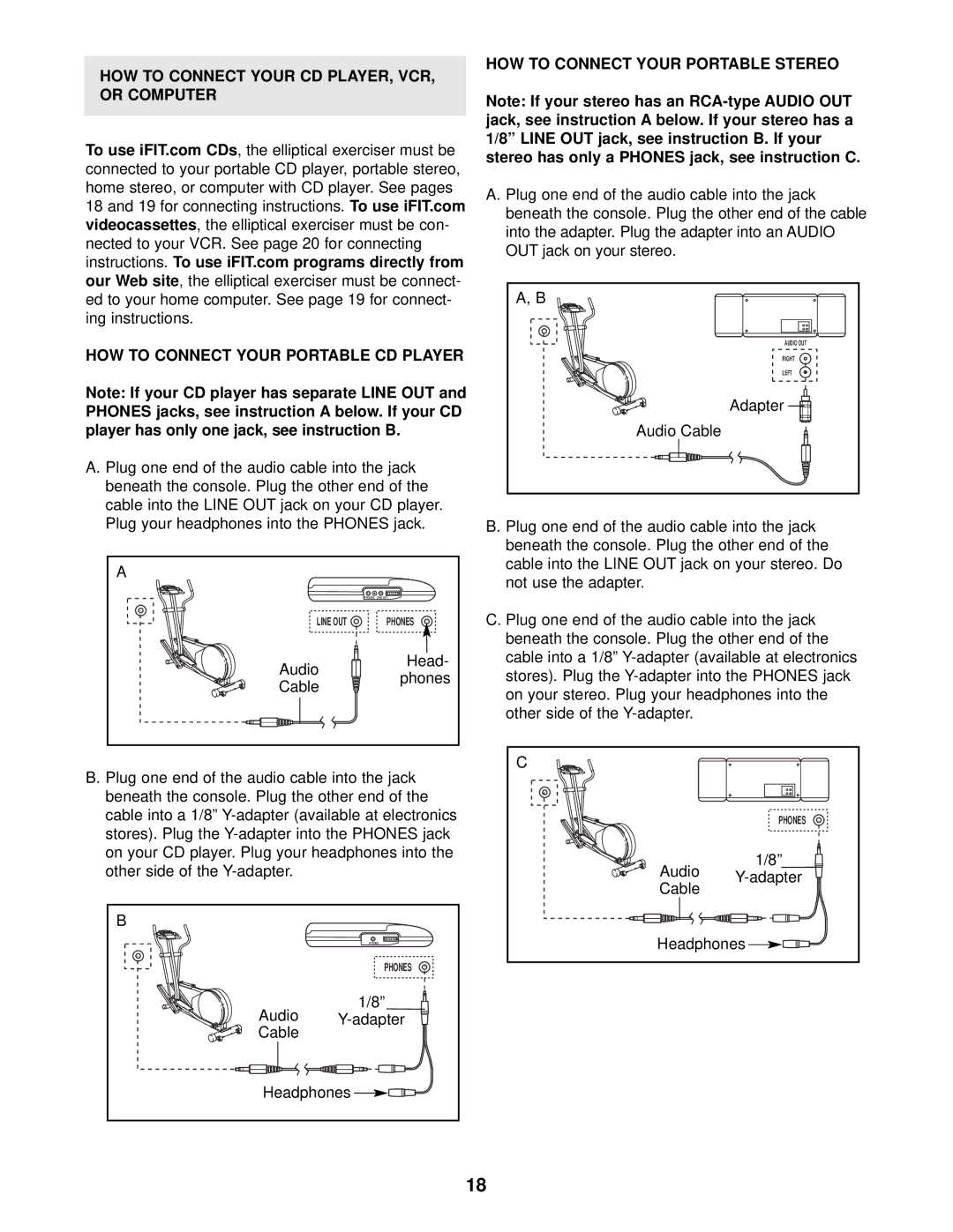 NordicTrack NTE13920 user manual HOW to Connect Your Portable Stereo 