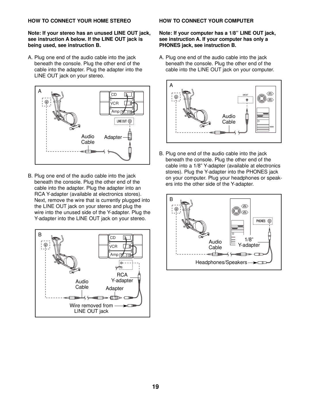 NordicTrack NTE13920 user manual HOW to Connect Your Home Stereo HOW to Connect Your Computer 