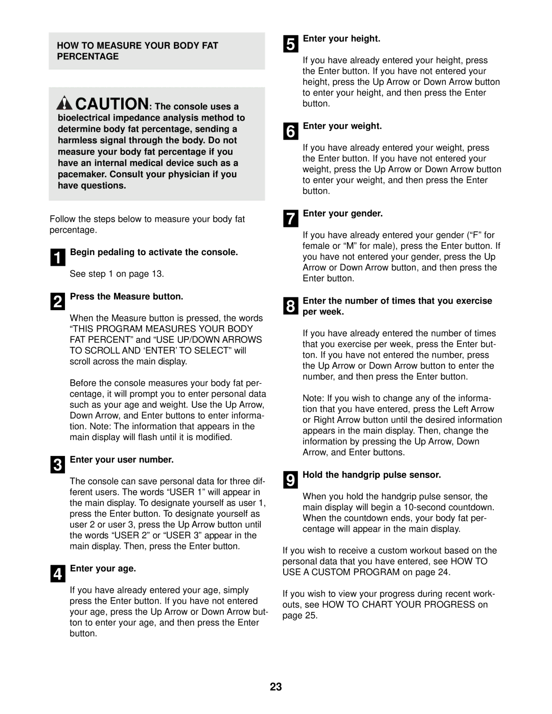 NordicTrack NTE13920 user manual HOW to Measure Your Body FAT Percentage 