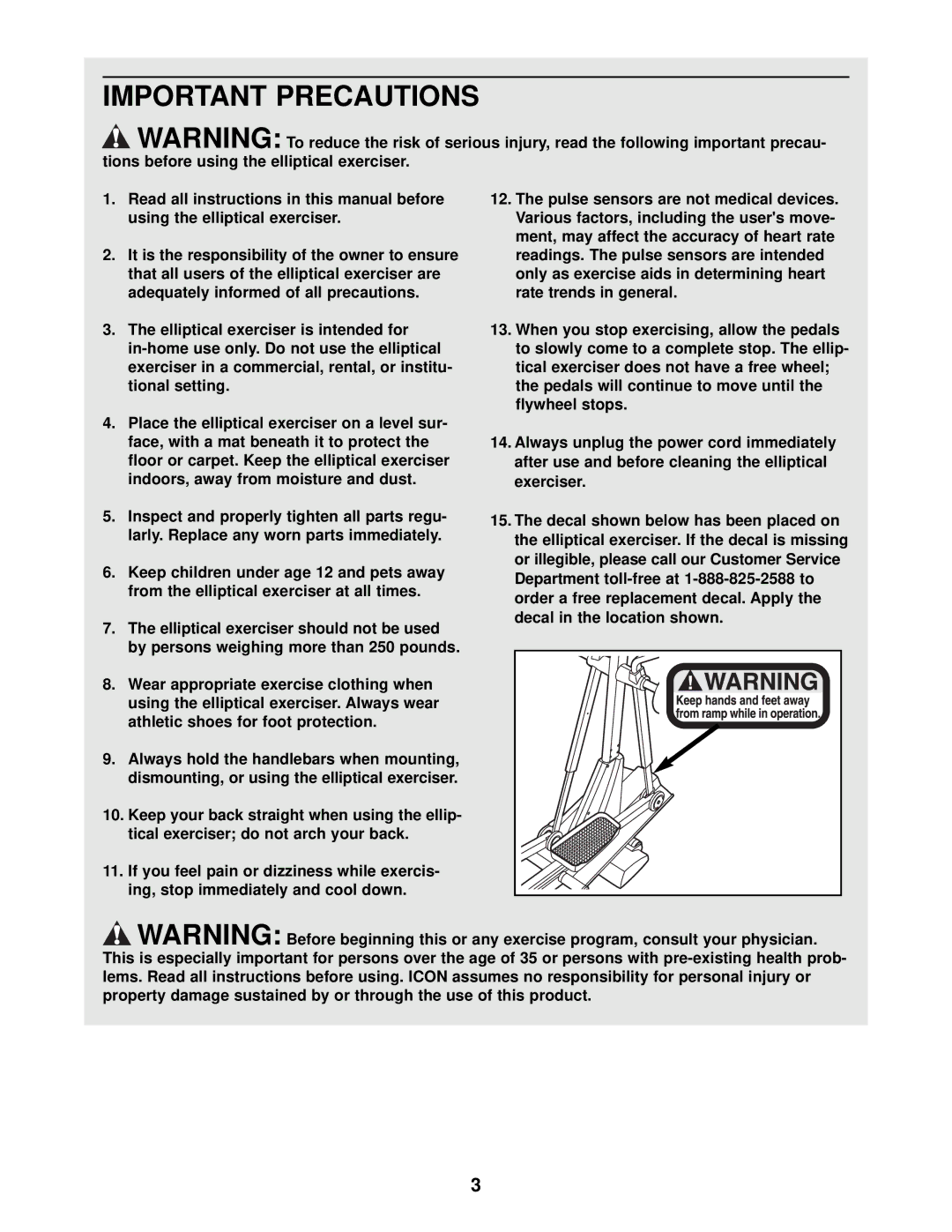 NordicTrack NTE13920 user manual Important Precautions 