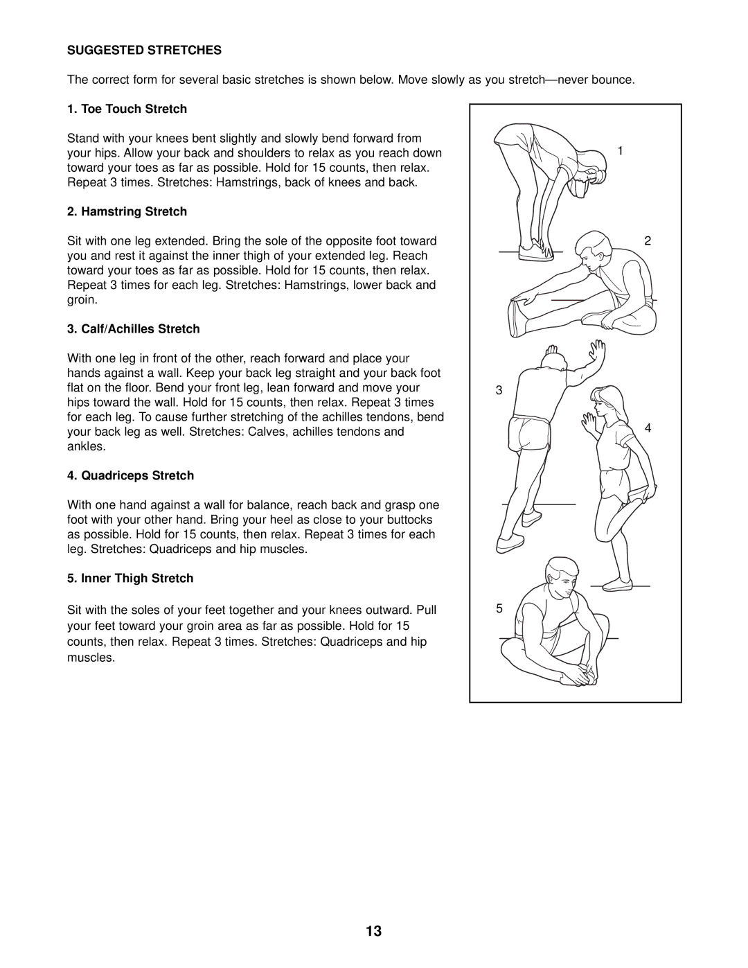 NordicTrack NTEL05900 user manual Suggested Stretches 