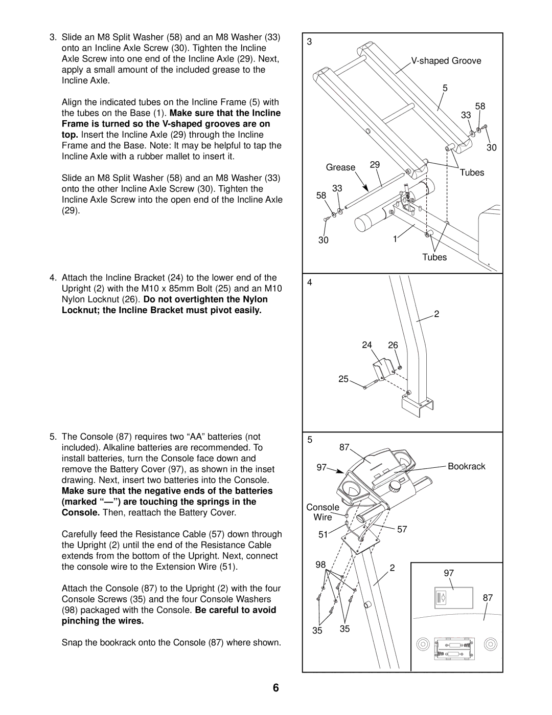 NordicTrack NTEL05900 user manual Locknut the Incline Bracket must pivot easily 