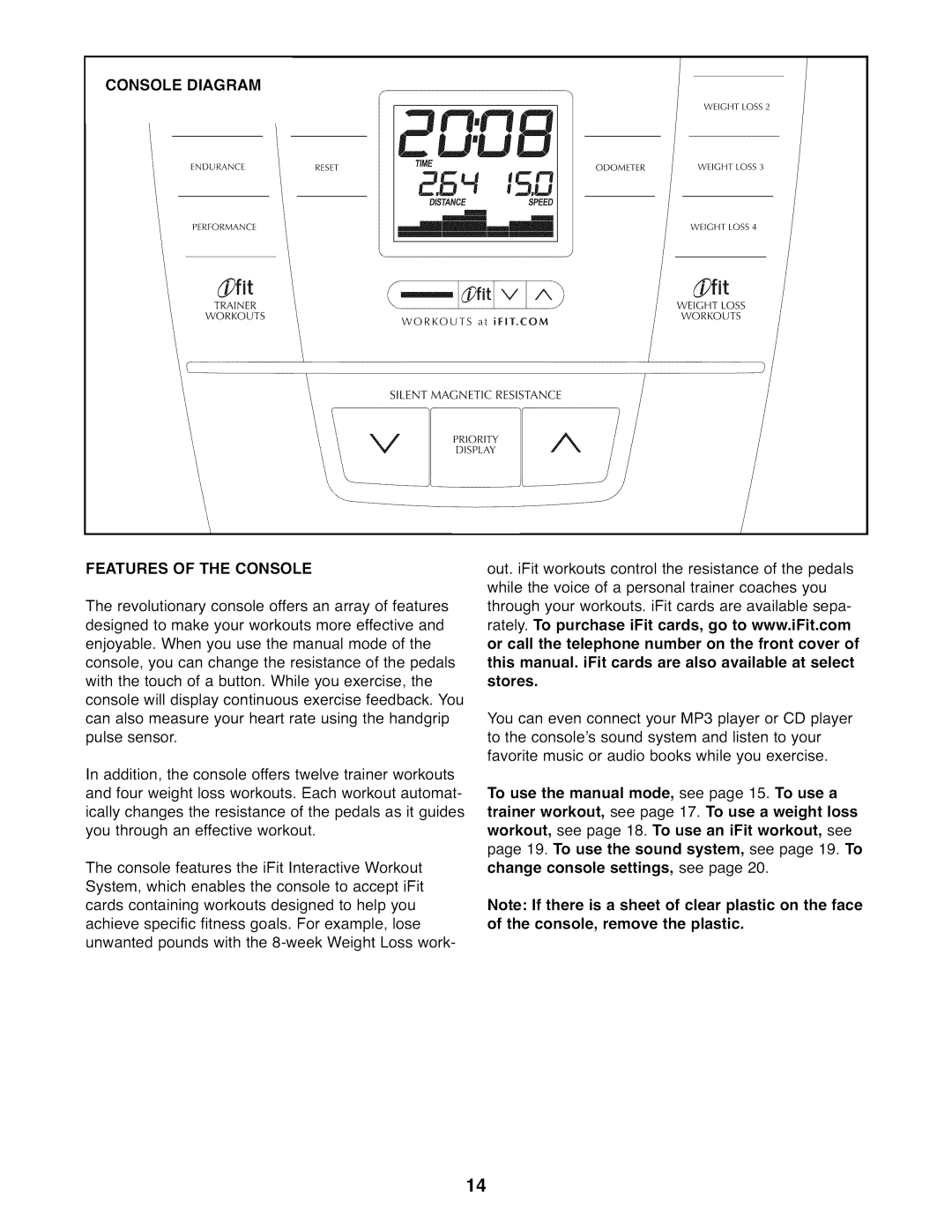 NordicTrack NTEL07808.0 user manual Console Diagram, Features of the Console 