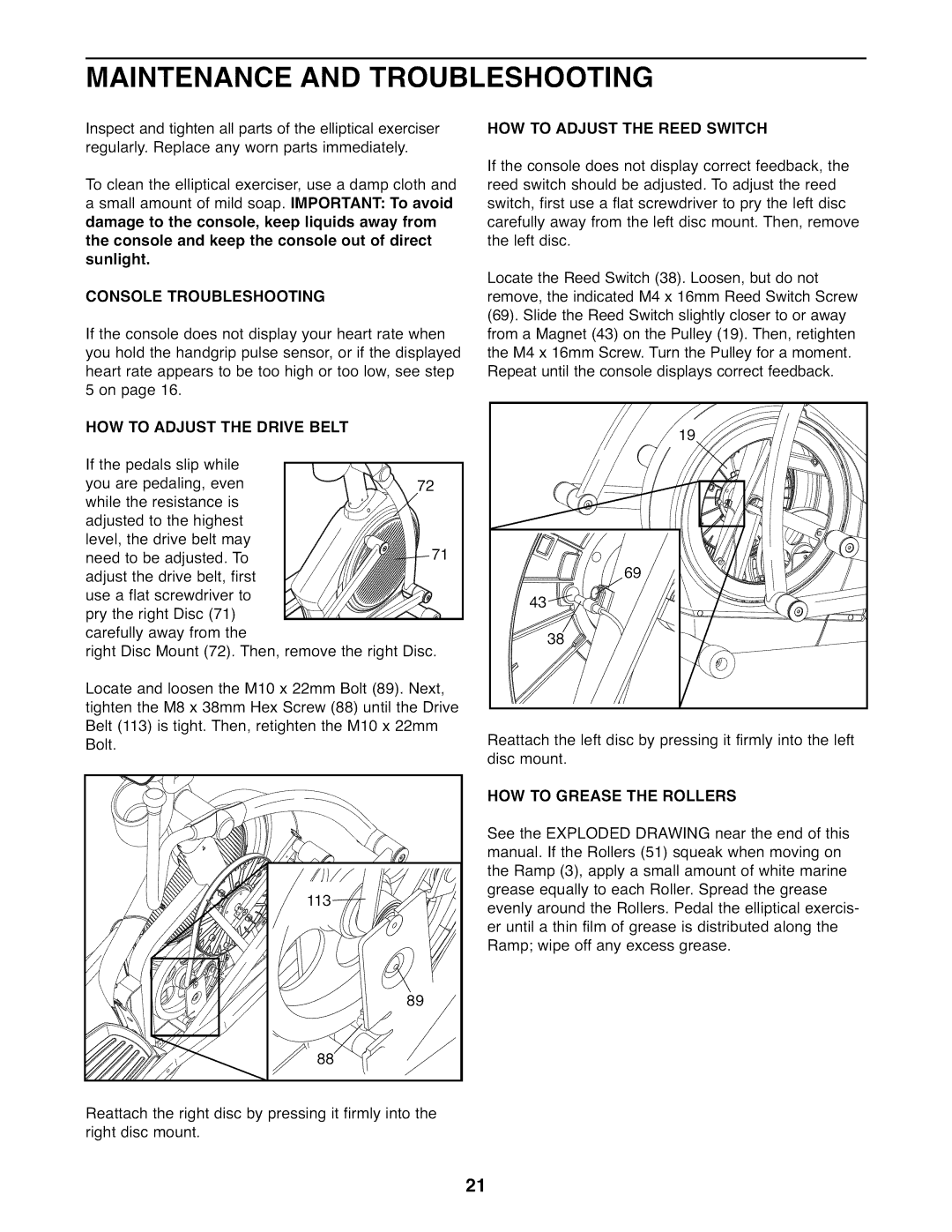 NordicTrack NTEL07808.0 user manual Maintenance and Troubleshooting, HOW to Adjust the Drive Belt 