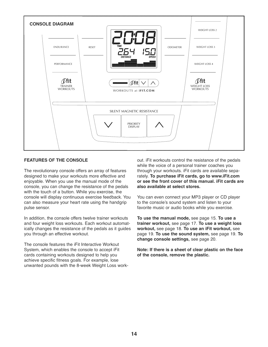 NordicTrack NTEL07808.1 manual Console Diagram, Features of the Console 