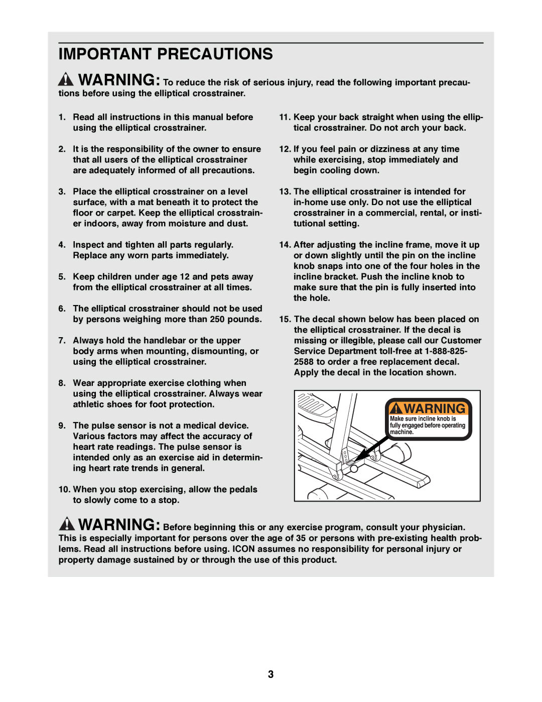 NordicTrack NTEL08990 manual Important Precautions 