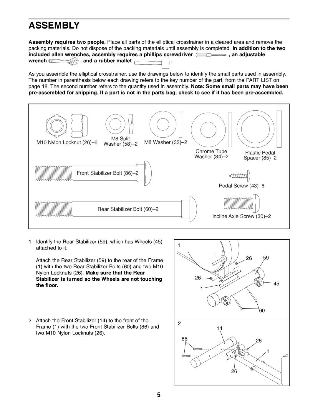 NordicTrack NTEL08990 manual Assembly, Wrench A rubber mallet 