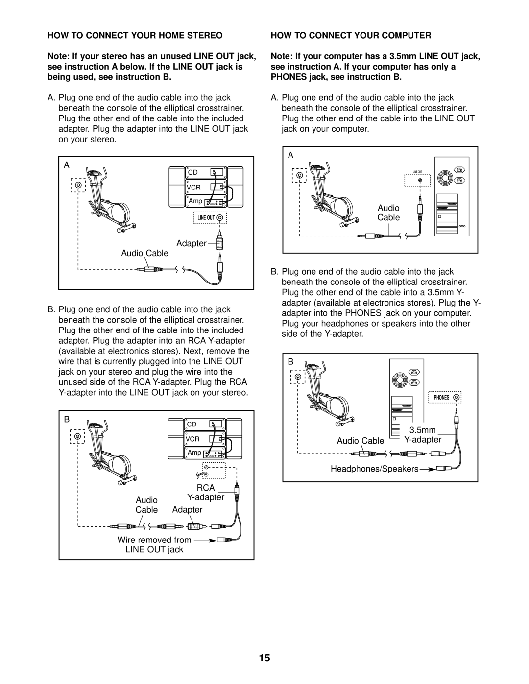 NordicTrack NTEL12900 user manual HOW to Connect Your Home Stereo, HOW to Connect Your Computer 