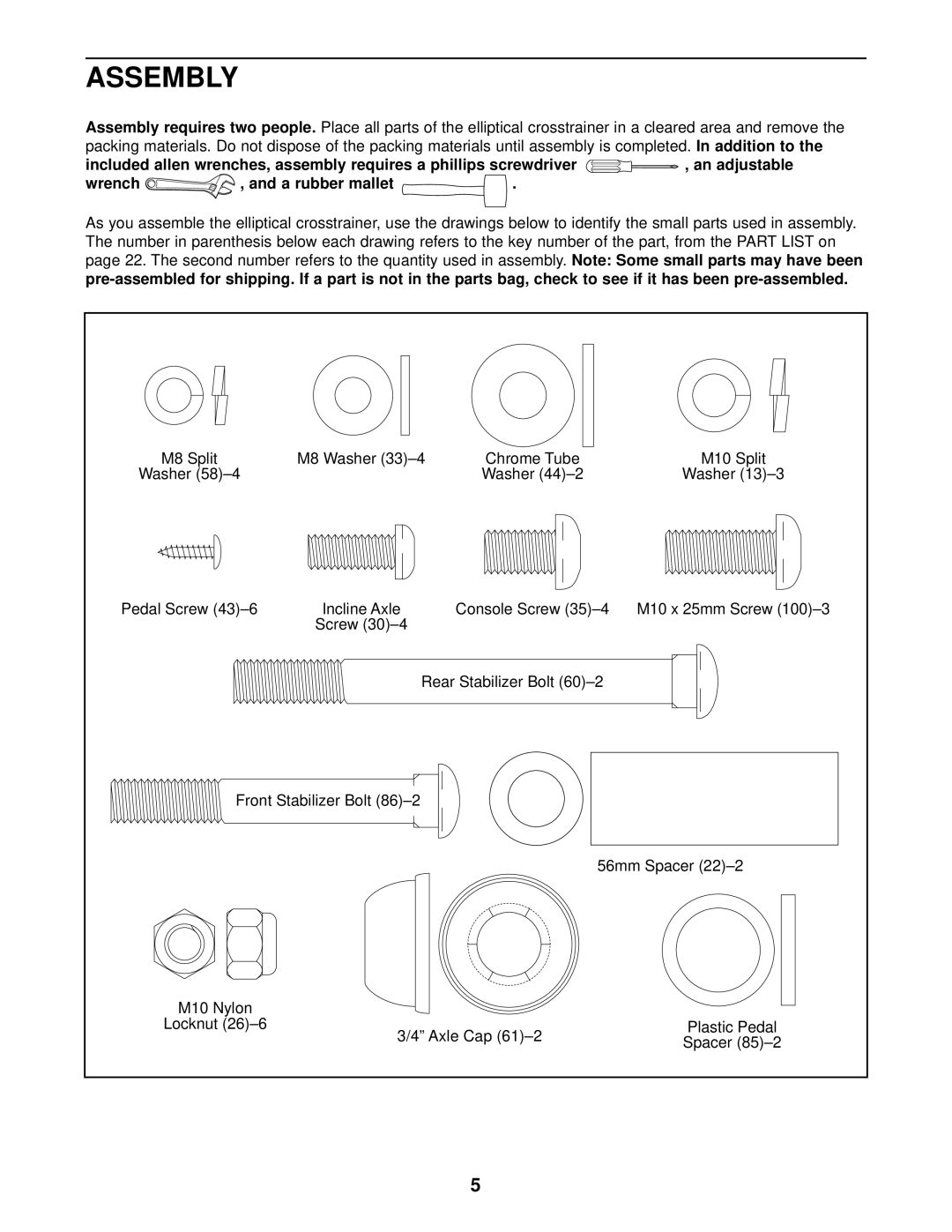 NordicTrack NTEL12900 user manual Assembly, Wrench A rubber mallet 