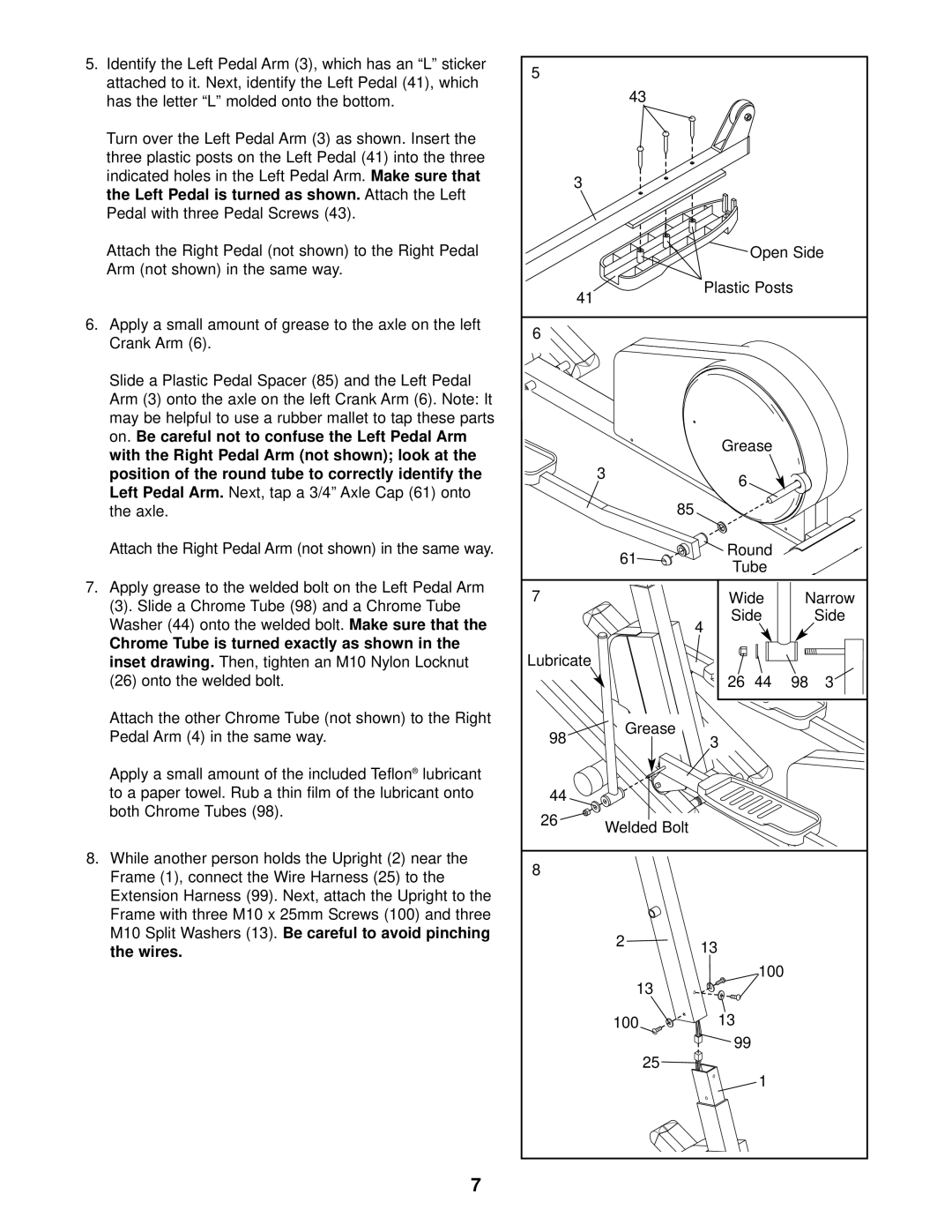 NordicTrack NTEL12900 user manual Grease Round Tube Wide Narrow Side Lubricate Welded Bolt 100 