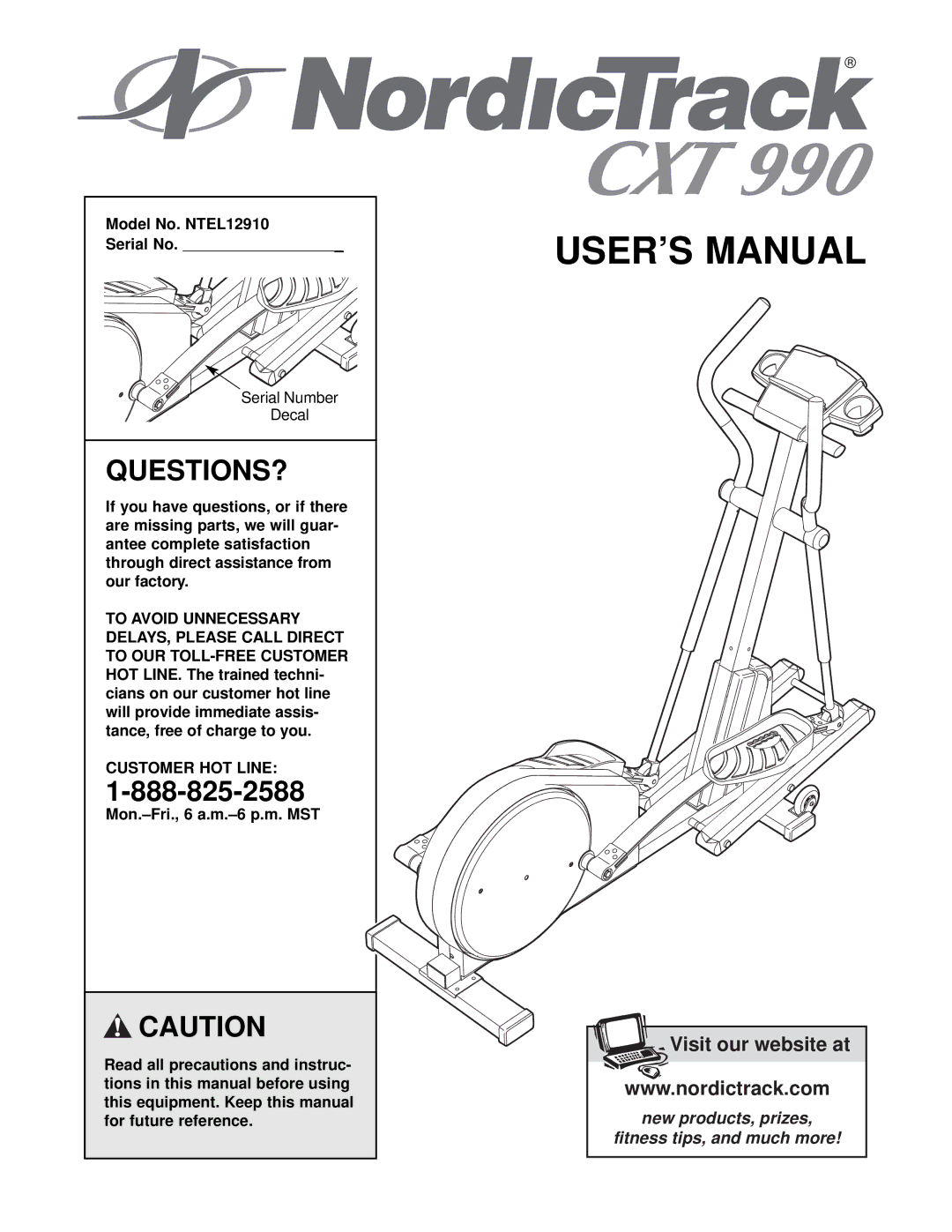 NordicTrack user manual Questions?, Model No. NTEL12910 Serial No, Customer HOT Line 