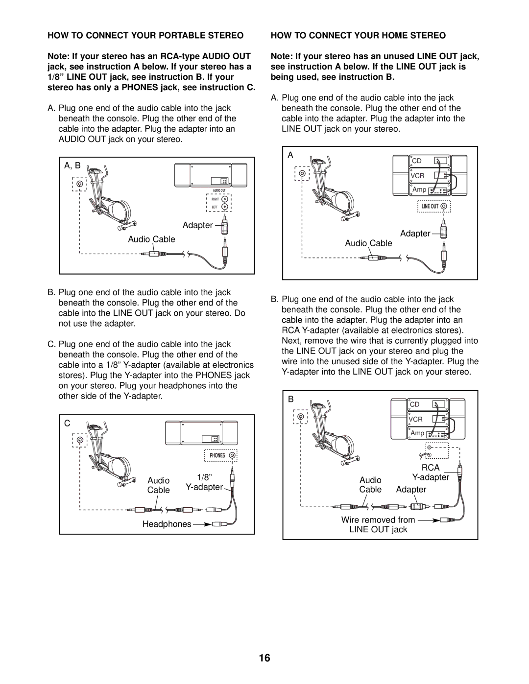 NordicTrack NTEL12910 user manual HOW to Connect Your Portable Stereo, HOW to Connect Your Home Stereo 