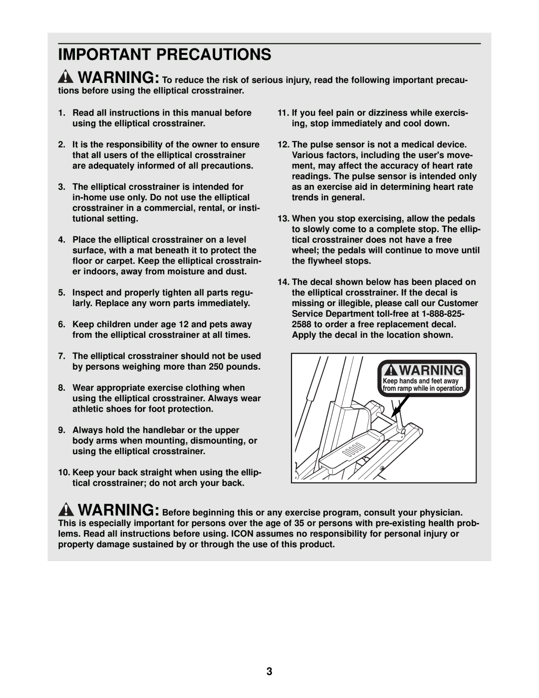 NordicTrack NTEL12910 user manual Important Precautions 