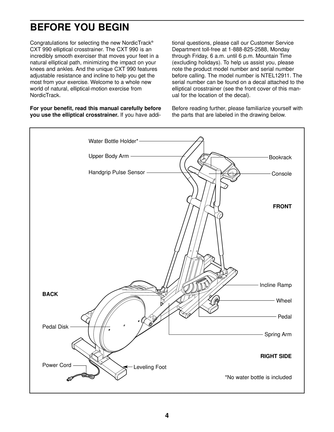 NordicTrack NTEL12911 user manual Before YOU Begin, Front, Back 