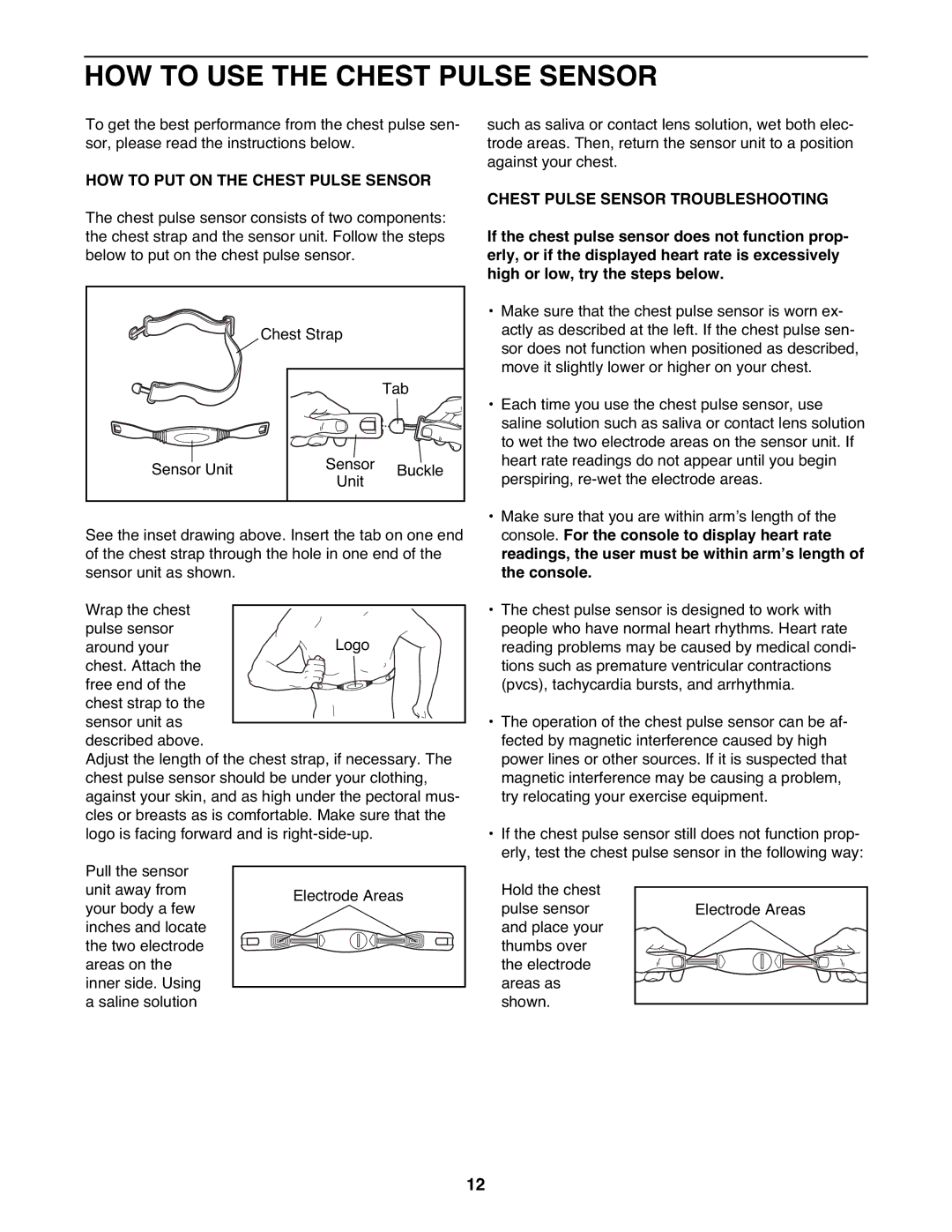 NordicTrack NTEL4255.0 user manual HOW to USE the Chest Pulse Sensor, HOW to PUT on the Chest Pulse Sensor 