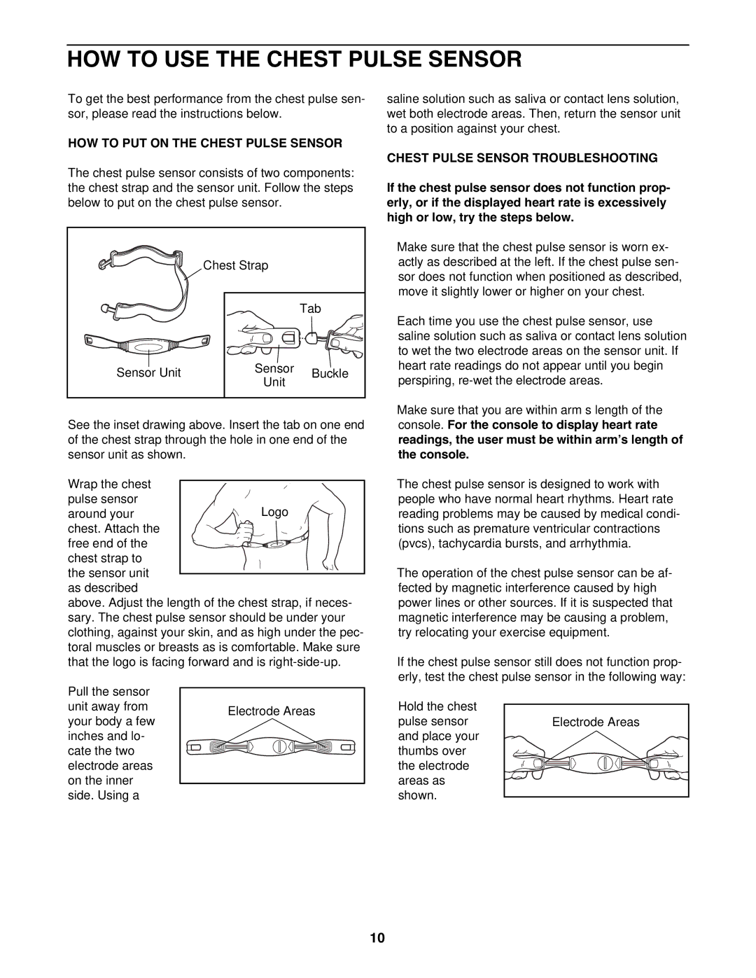 NordicTrack NTEL4255.1 user manual HOW to USE the Chest Pulse Sensor, HOW to PUT on the Chest Pulse Sensor 