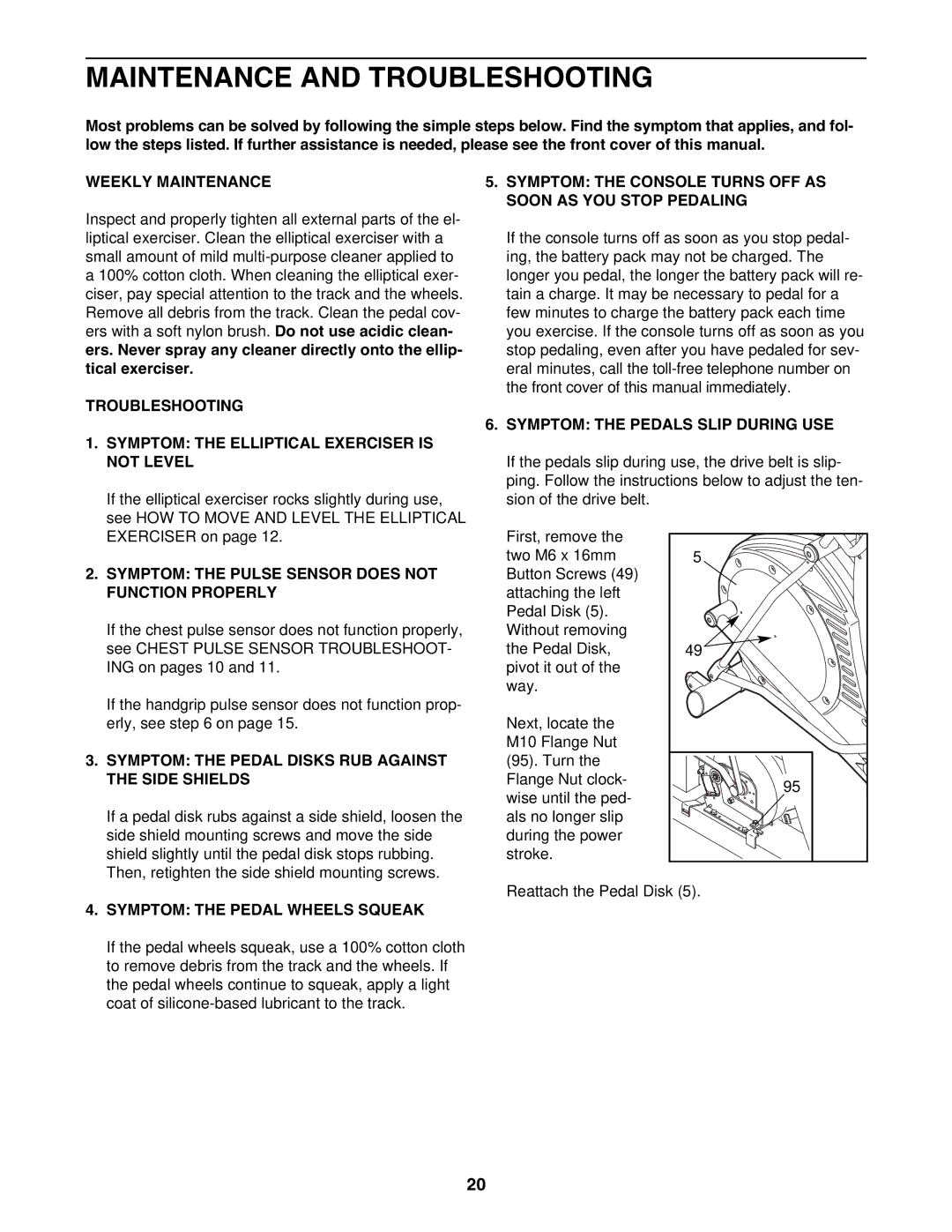 NordicTrack NTEL4255.1 user manual Maintenance and Troubleshooting 