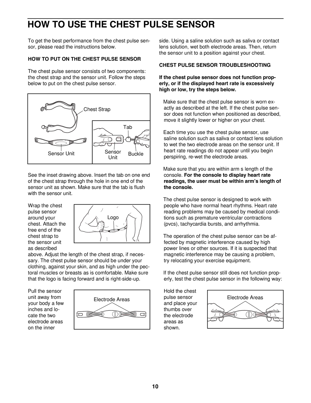 NordicTrack NTEL4255.2 user manual HOW to USE the Chest Pulse Sensor, HOW to PUT on the Chest Pulse Sensor 