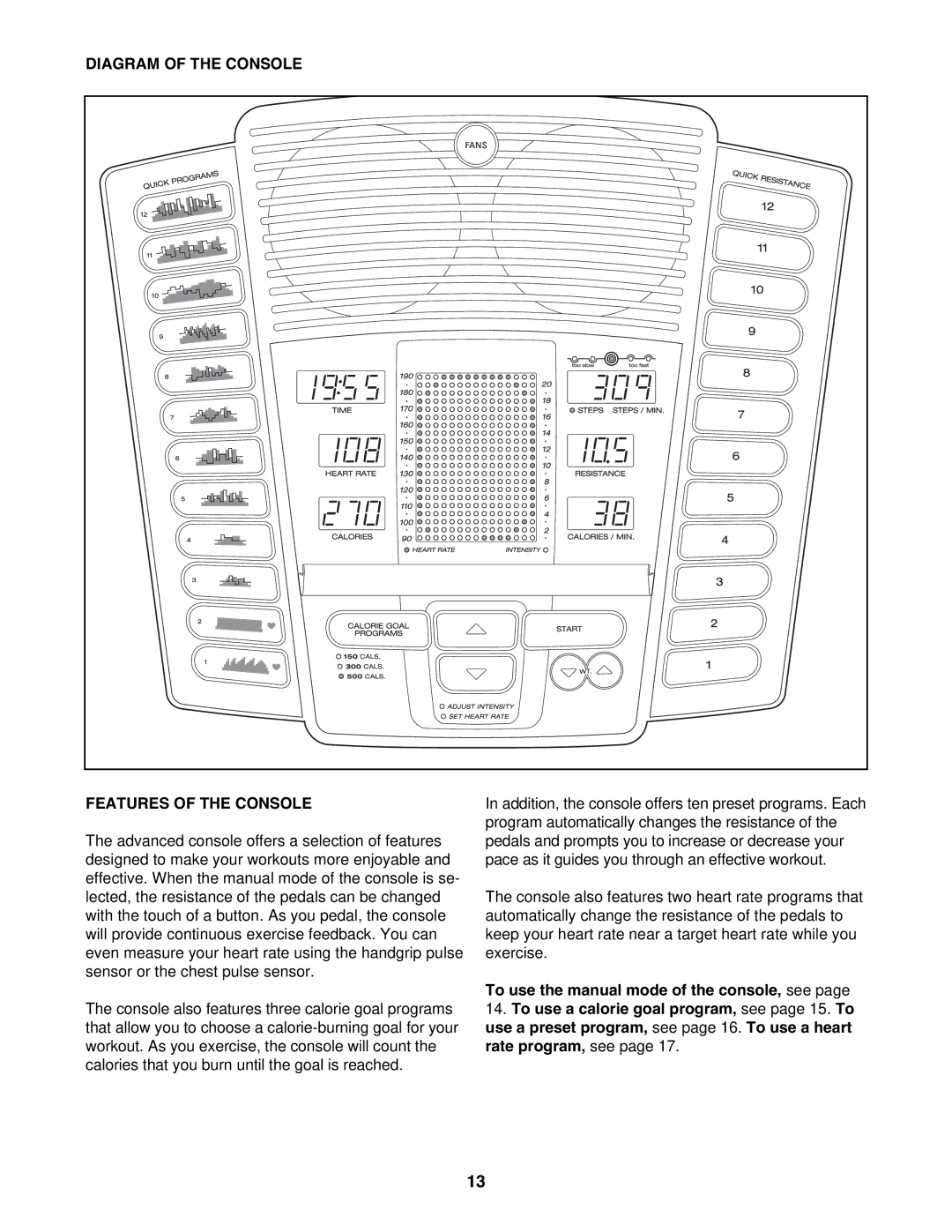 NordicTrack NTEL4255.2 user manual Diagram of the Console Features of the Console 