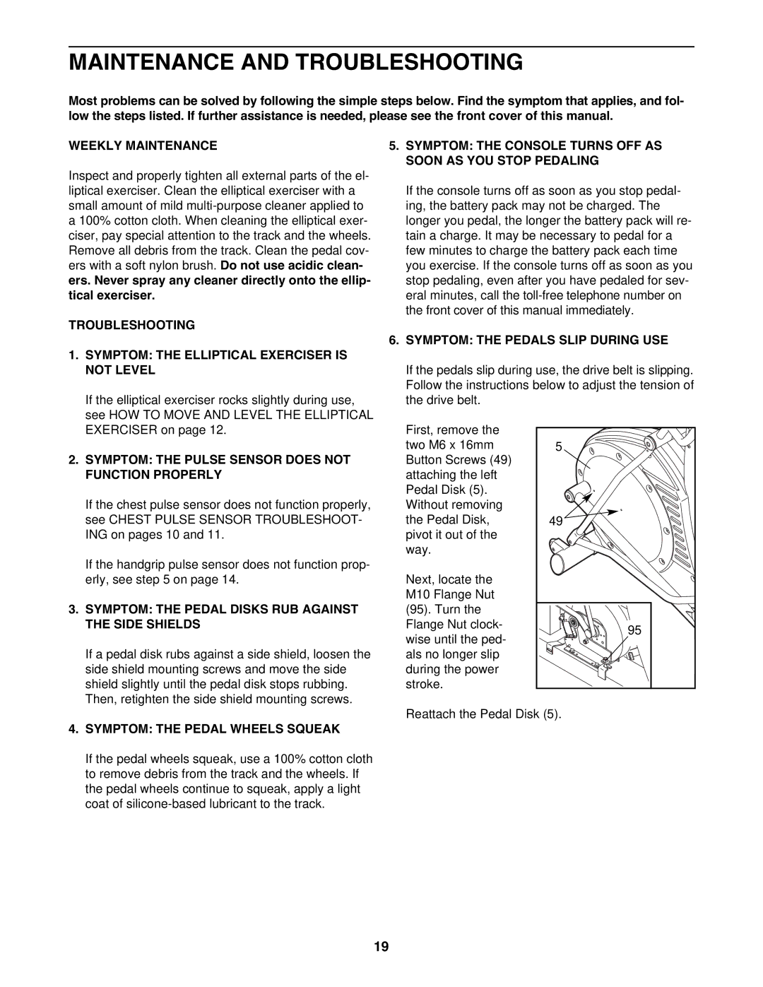 NordicTrack NTEL4255.2 user manual Maintenance and Troubleshooting 