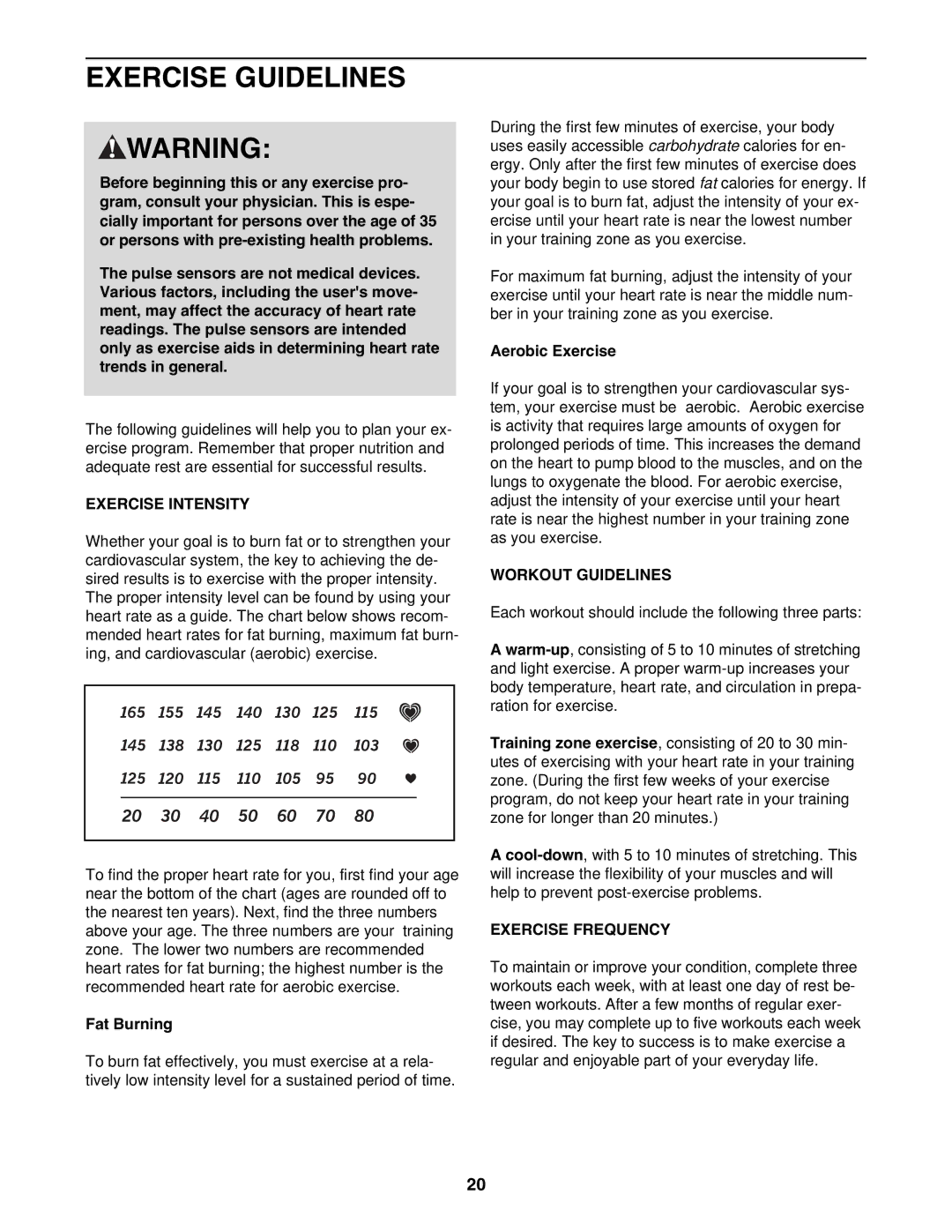 NordicTrack NTEL4255.2 user manual Exercise Guidelines, Exercise Intensity, Workout Guidelines, Exercise Frequency 