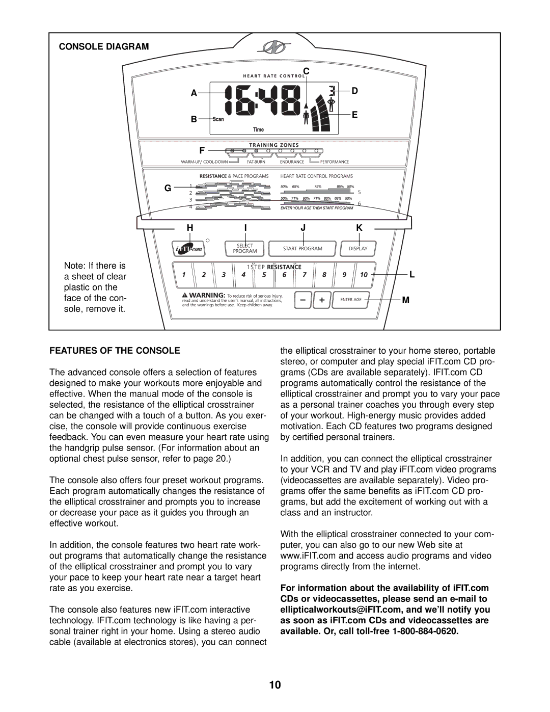 NordicTrack NTEL59010 user manual Console Diagram Features of the Console 