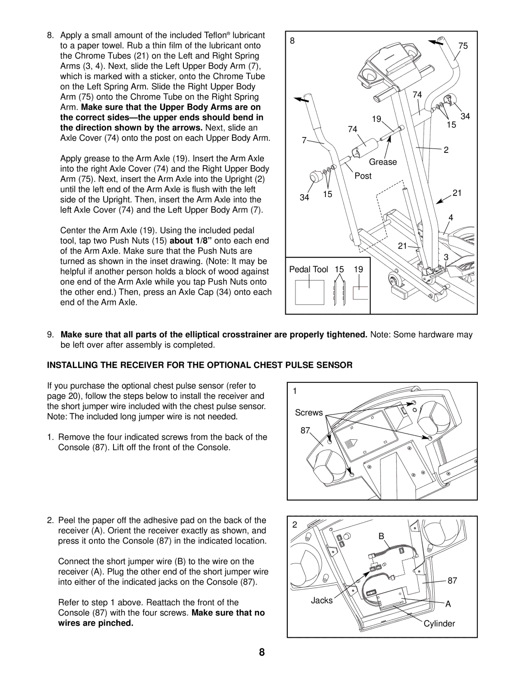 NordicTrack NTEL59010 user manual Installing the Receiver for the Optional Chest Pulse Sensor 