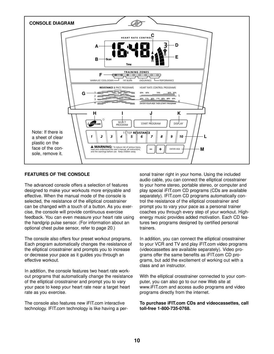 NordicTrack NTEL59012 user manual Console Diagram Features of the Console 