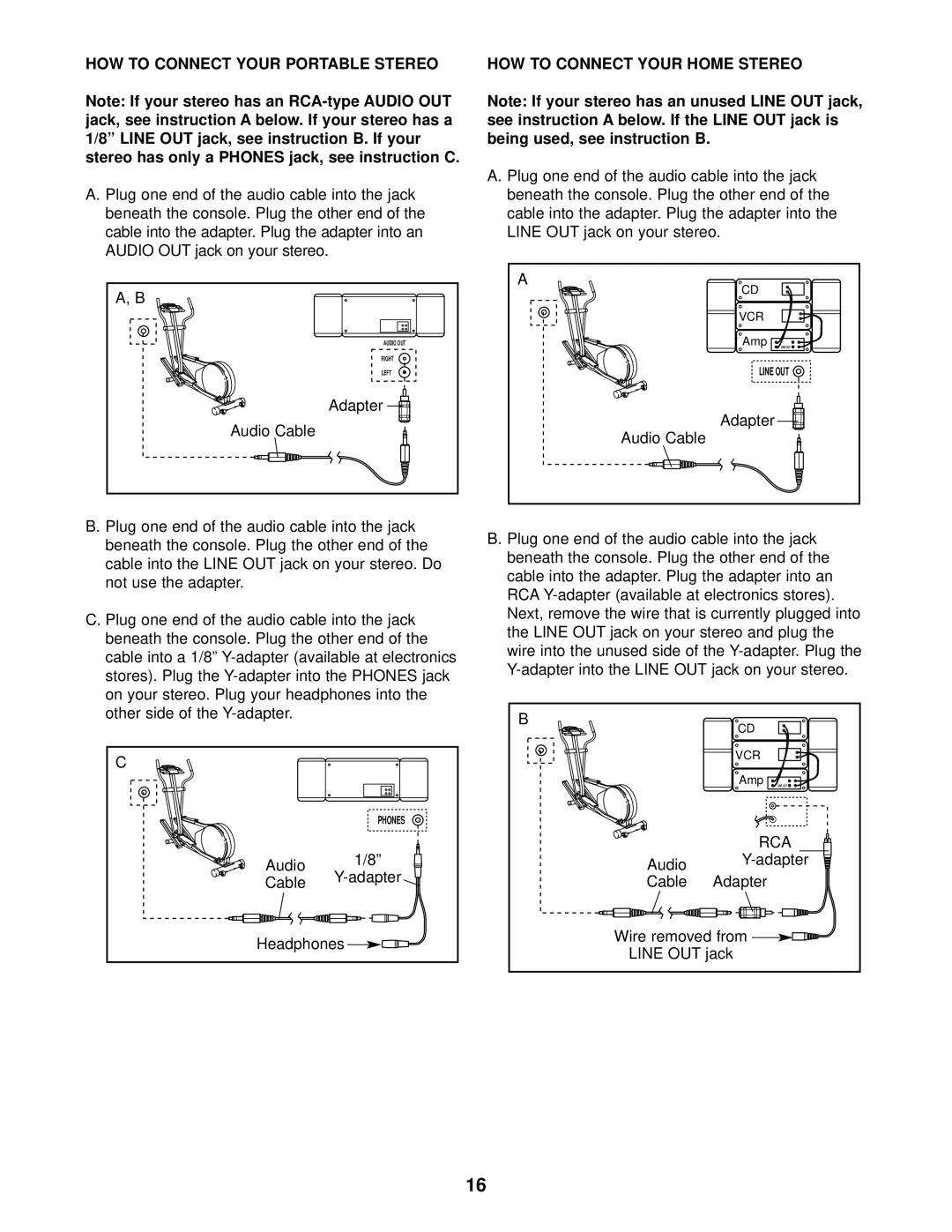 NordicTrack NTEL59012 user manual HOW to Connect Your Portable Stereo, HOW to Connect Your Home Stereo 