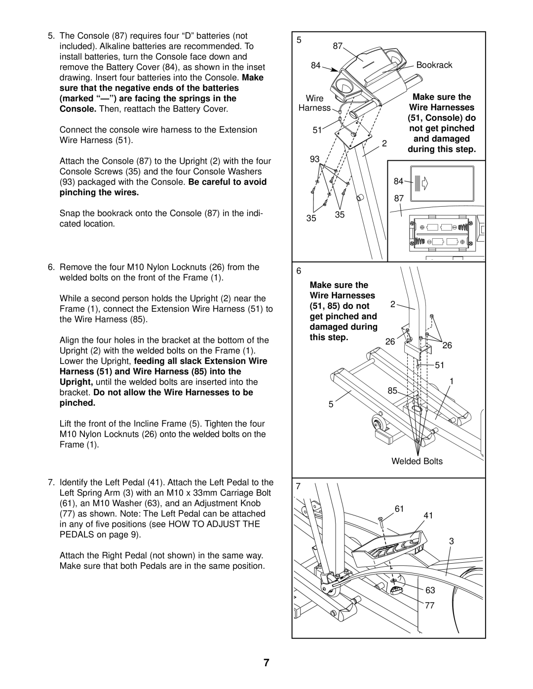 NordicTrack NTEL59012 user manual Drawing. Insert four batteries into the Console, Pinched, 51, Console do, Not get 