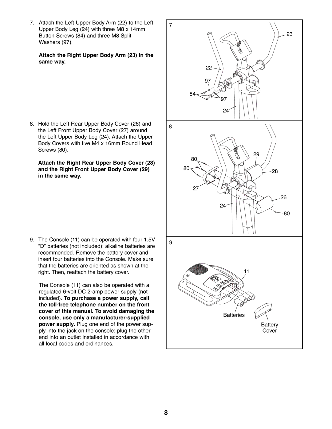 NordicTrack NTEL7506.0 user manual Attach the Right Upper Body Arm 23 Same way, Console, use only a manufacturer-supplied 