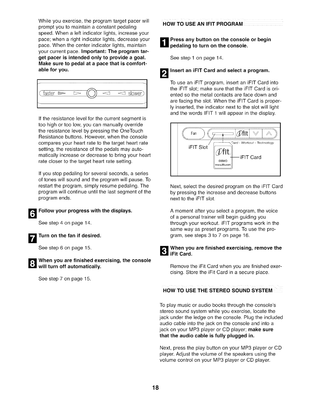 NordicTrack NTEL7506.0 user manual HOW to Usean Ifit Program, LaInsert an iFIT Card and select a program 