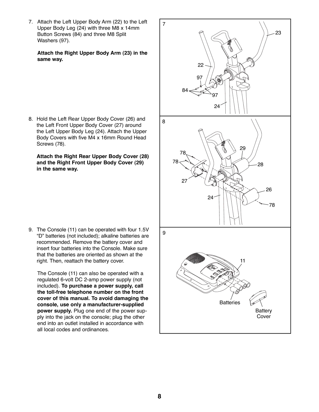 NordicTrack NTEL7506.1 user manual Attach the Right Upper Body Arm 23 Same way, Console, use only a manufacturer-supplied 