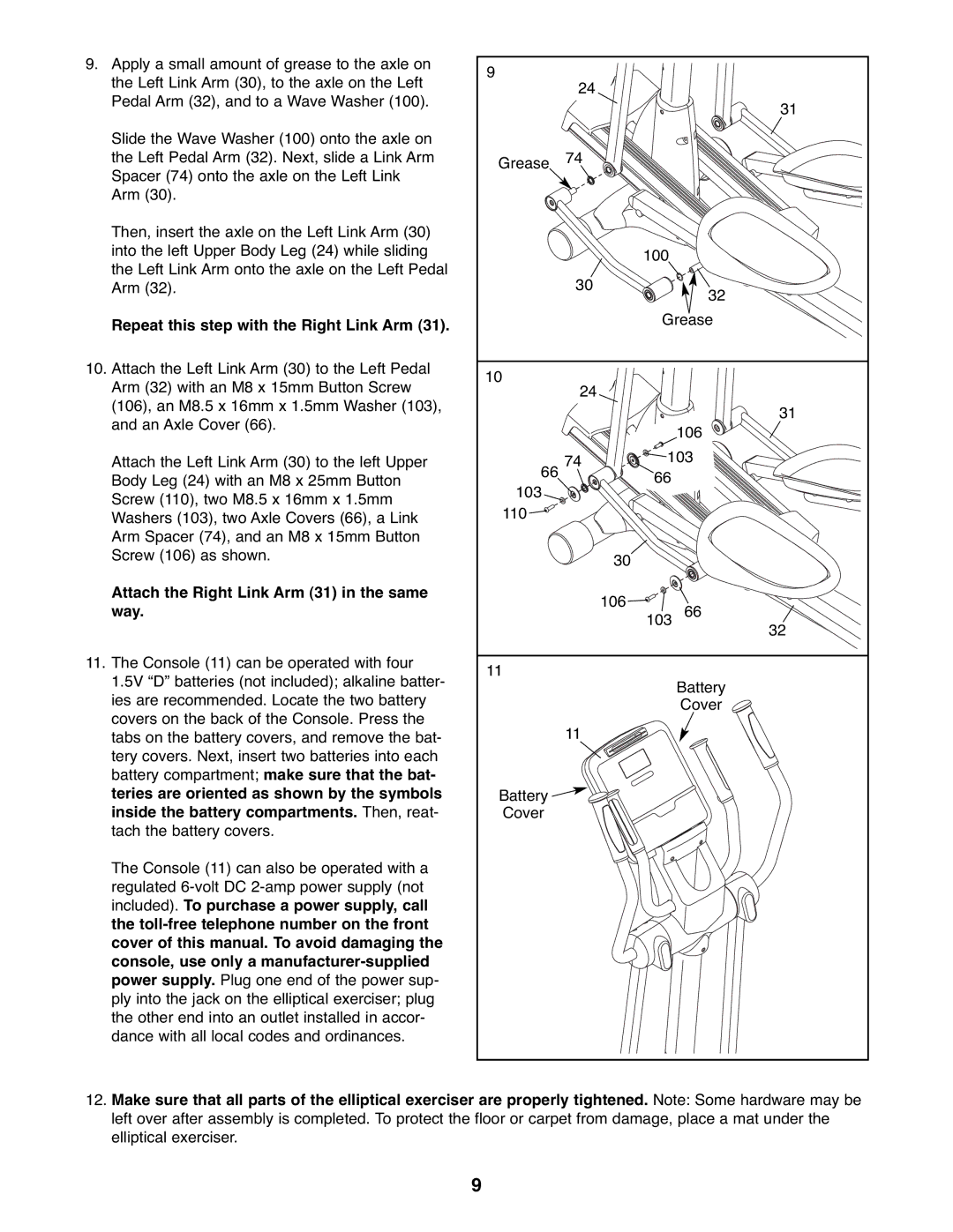 NordicTrack NTEL7706.0 user manual Repeat this step with the Right Link Arm, Attach the Right Link Arm 31 in the same way 