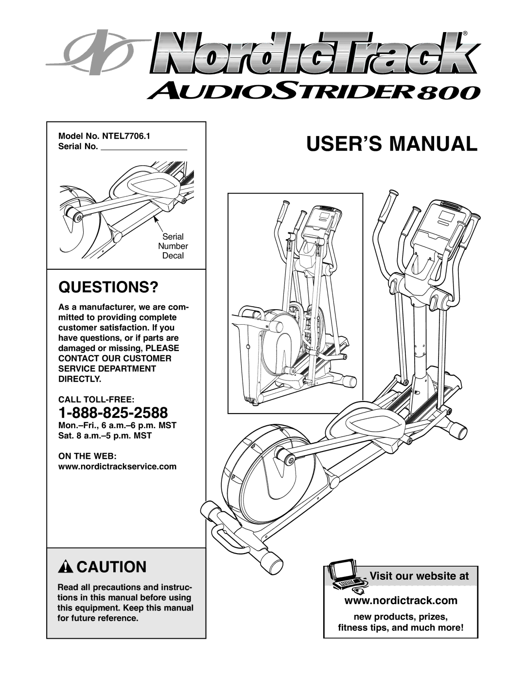 NordicTrack user manual Questions?, Model No. NTEL7706.1 Serial No 